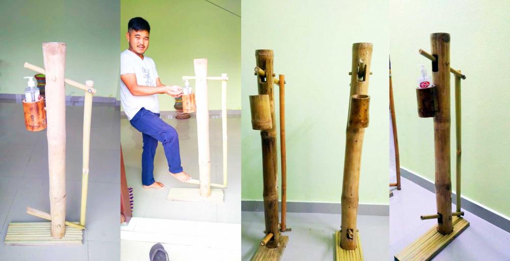bamboo sanitiser dispenser